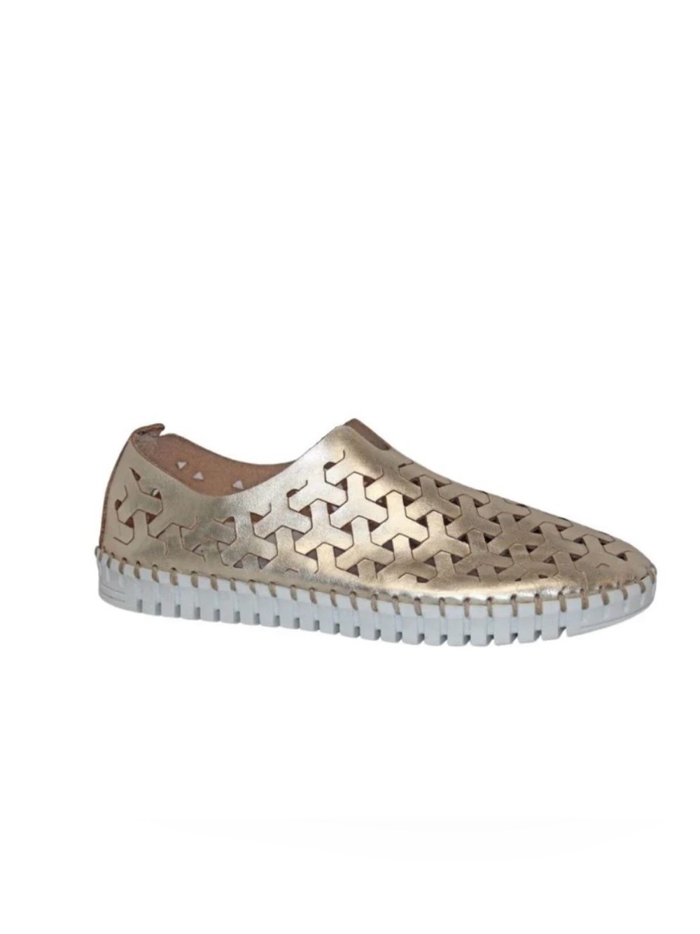 Eric Michael Inez Metallic Gold Leather Woven Slip On Shoes Italy